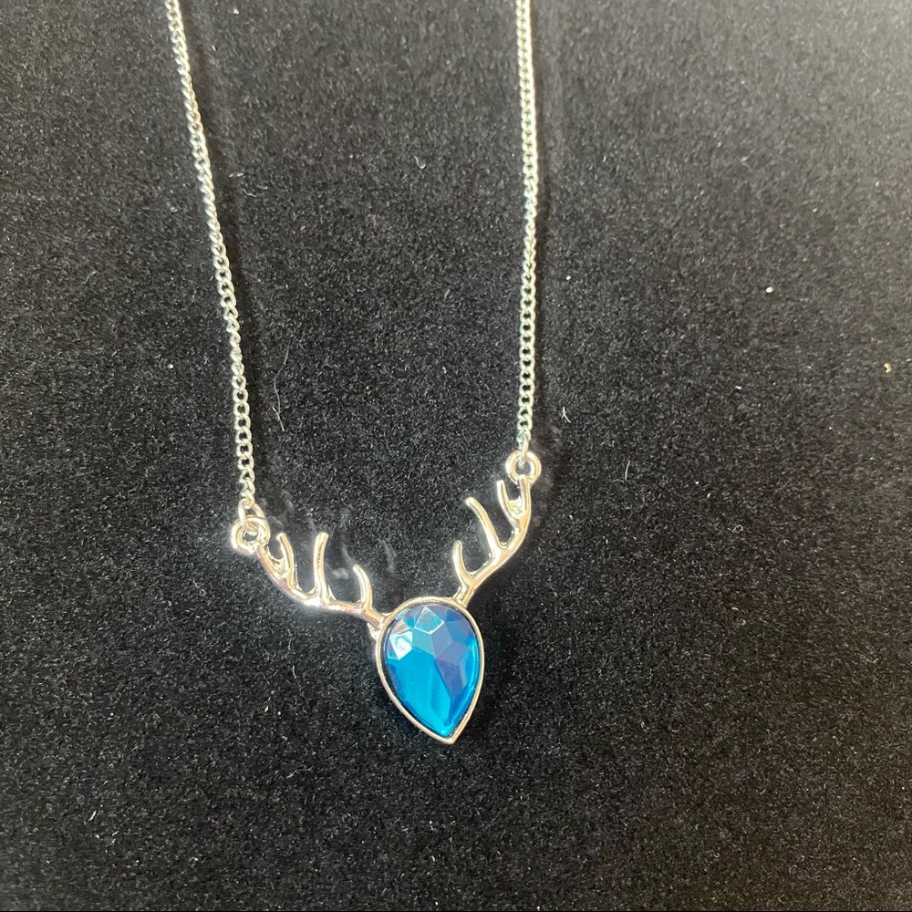 Teal Blue Crystal Deer Antler Necklace